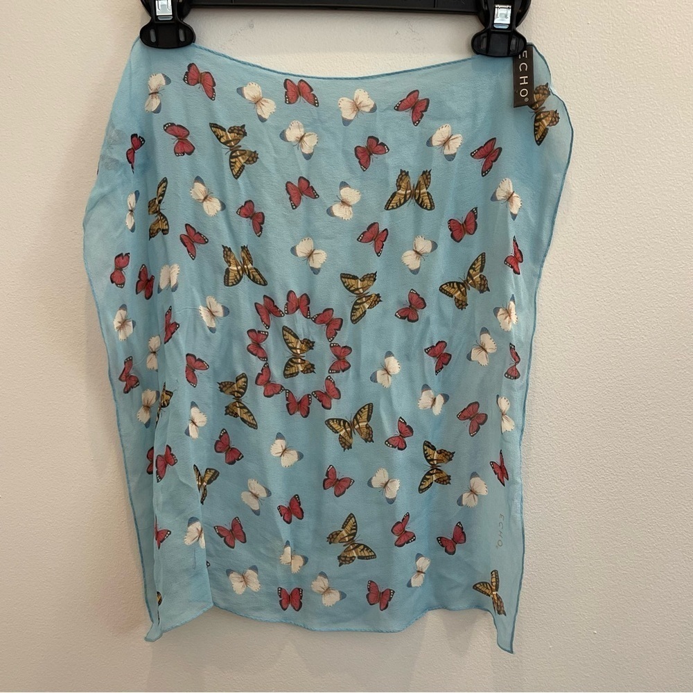 Echo Butterfly Print Scarf - Blue and Multicolor